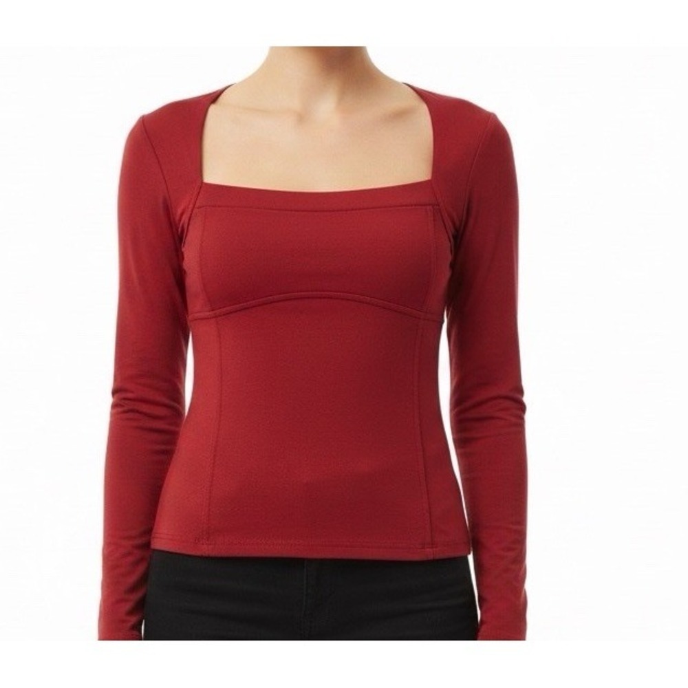 SHEIN Womens‎ Red Square Neck Long Sleeve Fitted Top Size Large